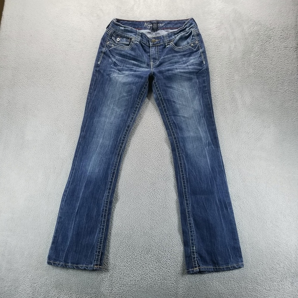 Ariya Jeans Womens 12 Blue Bootcut Low Rise Embroidered Stretch Flap Pockets Y2K
